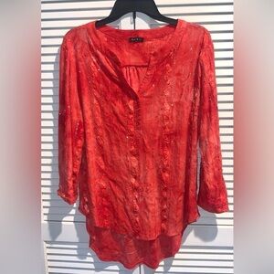Soni & Jo Red Sparkly Holiday Blouse XL